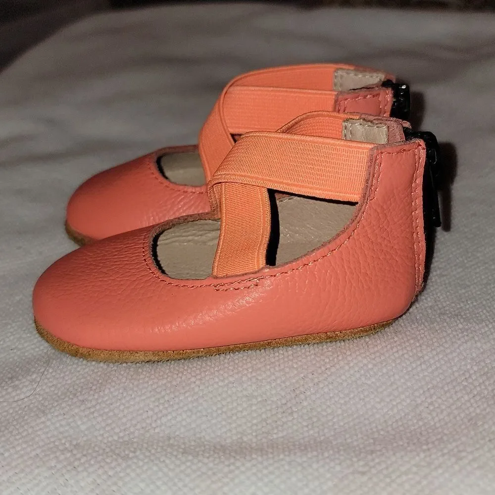 MONKEY FEET Baby Girl Soft Bottom Leather Mary Jane Zipper Moccasins 3-6 months